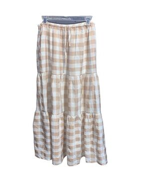 Sweet Lovely by Jen Tiered Gingham Maxi Skirt Beige/White